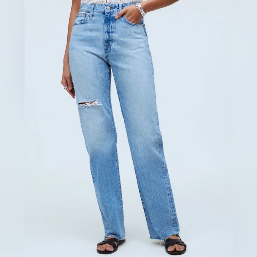 Madewell The Petite '90s Straight Jean in Revoir Wash Blue Distressed Size 29P